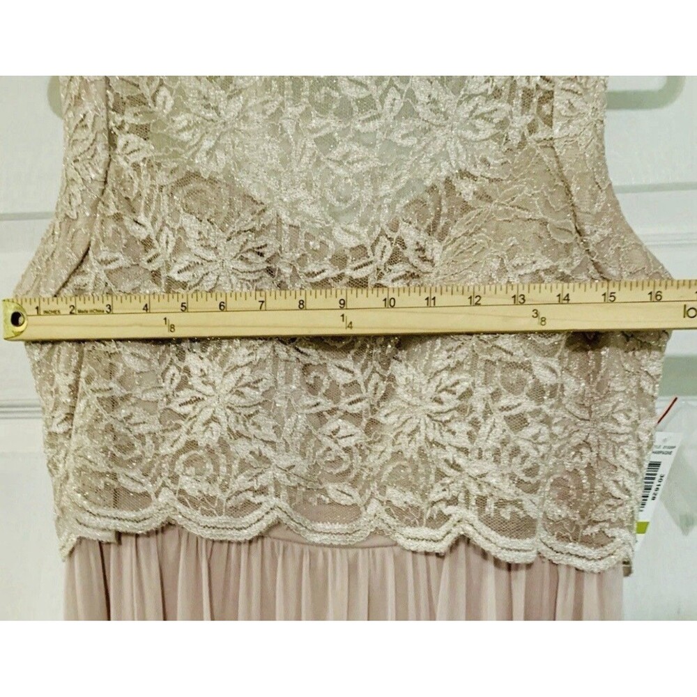 Nightway Champagne Lace Formal Empire Elegant Prom Wedding Dress Gown Size 14P - Picture 8 of 14